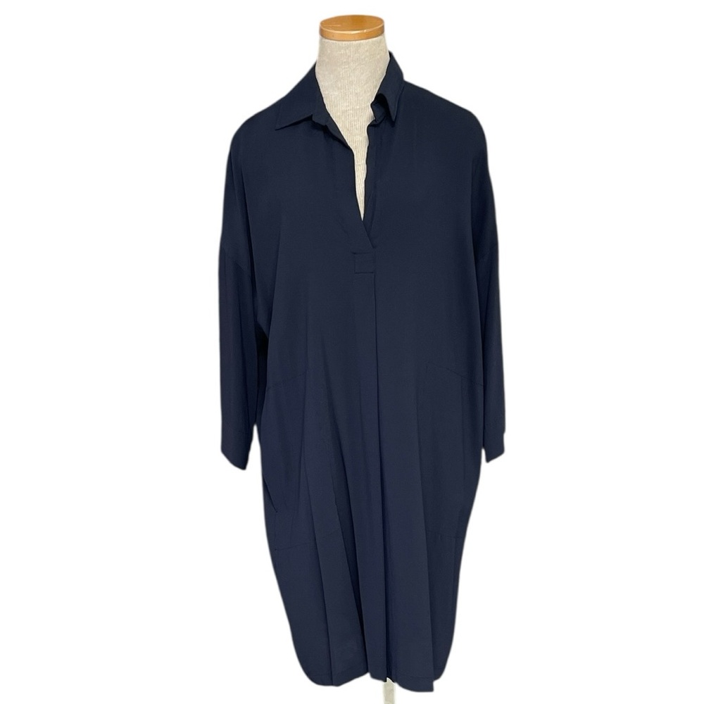 Vince Shirt Dress Navy Blue Shift V Neck Size Small